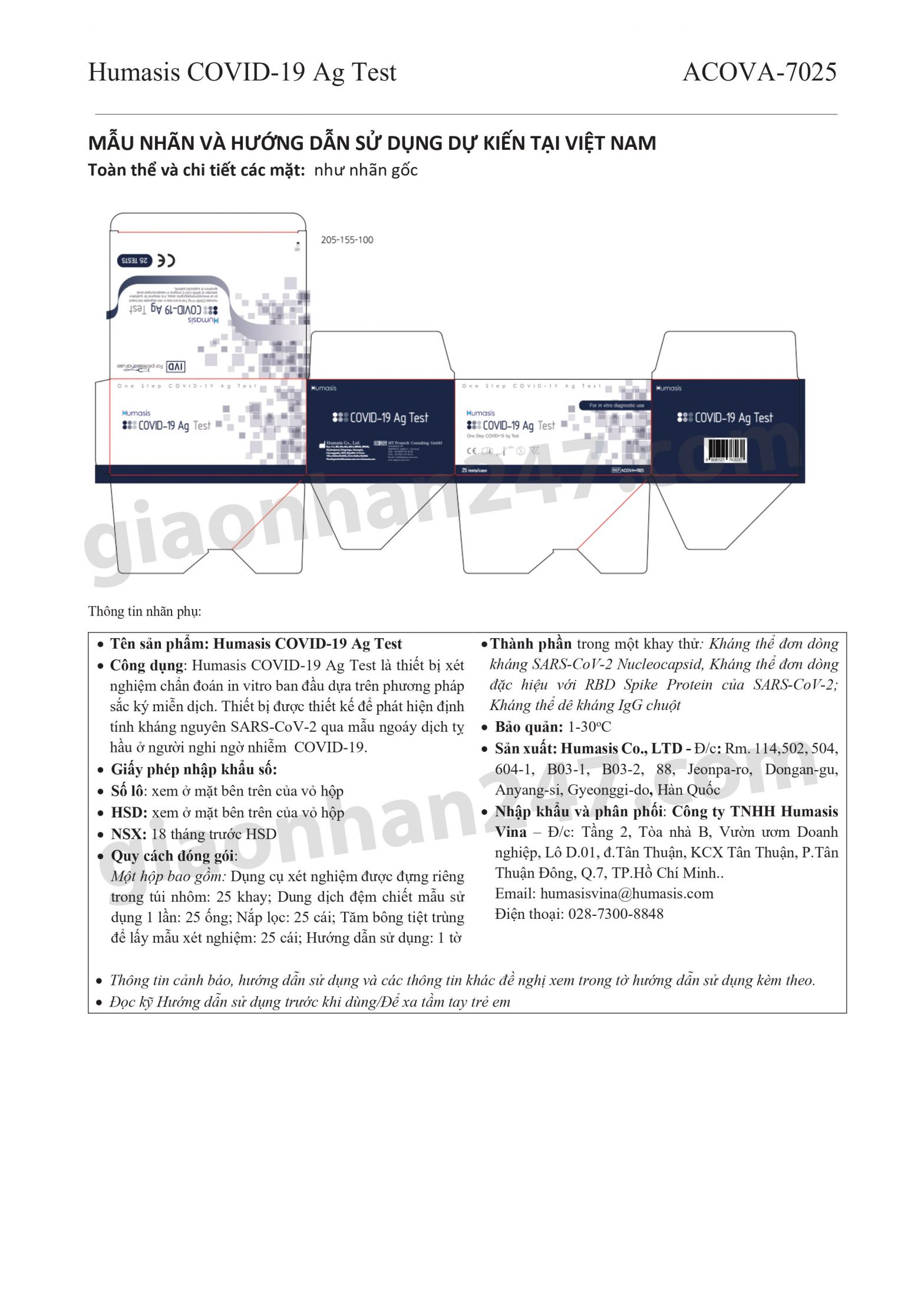 Bộ Kit - Test nhanh Covid-19 Humasis Hàn Quốc chính xác 100%