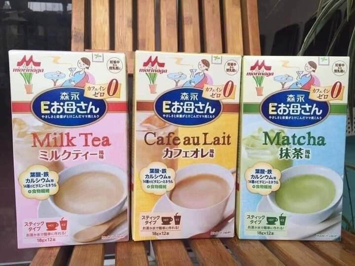 Sữa Morinaga dành cho mẹ bầu có 3 vị chính gồm trà xanh, trà sữa và cà phê