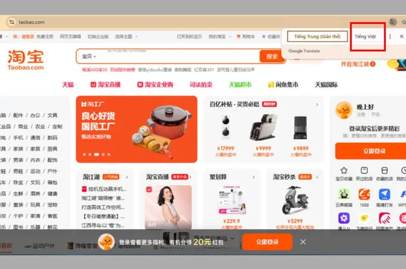 App Taobao co tieng viet khong